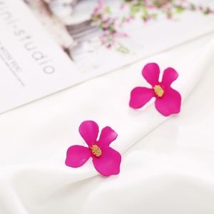 Vibrant Pink & Gold Flower Post Earrings